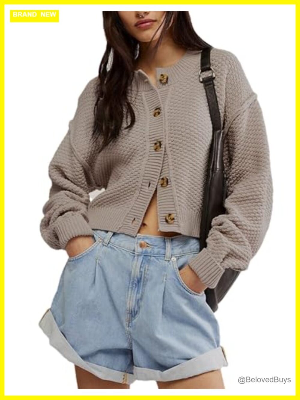 Oversized Cropped Button Down Cardigan Sweater Ribbed Knit Outwear